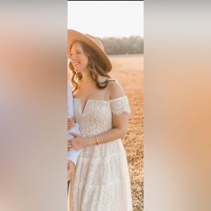 COPY - Lulu’s white lace off the shoulder midi dress